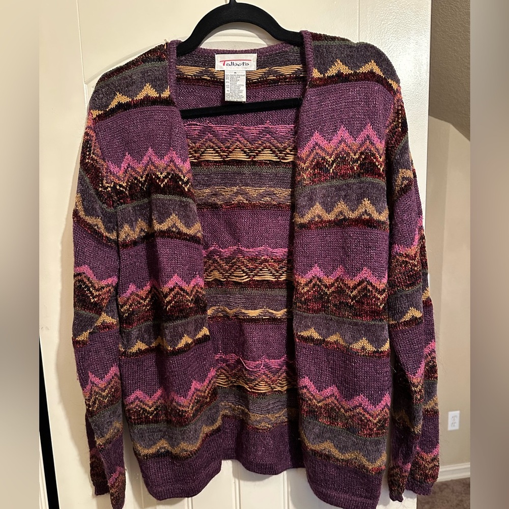 Talbots Multicolor Zigzag Open Cardigan